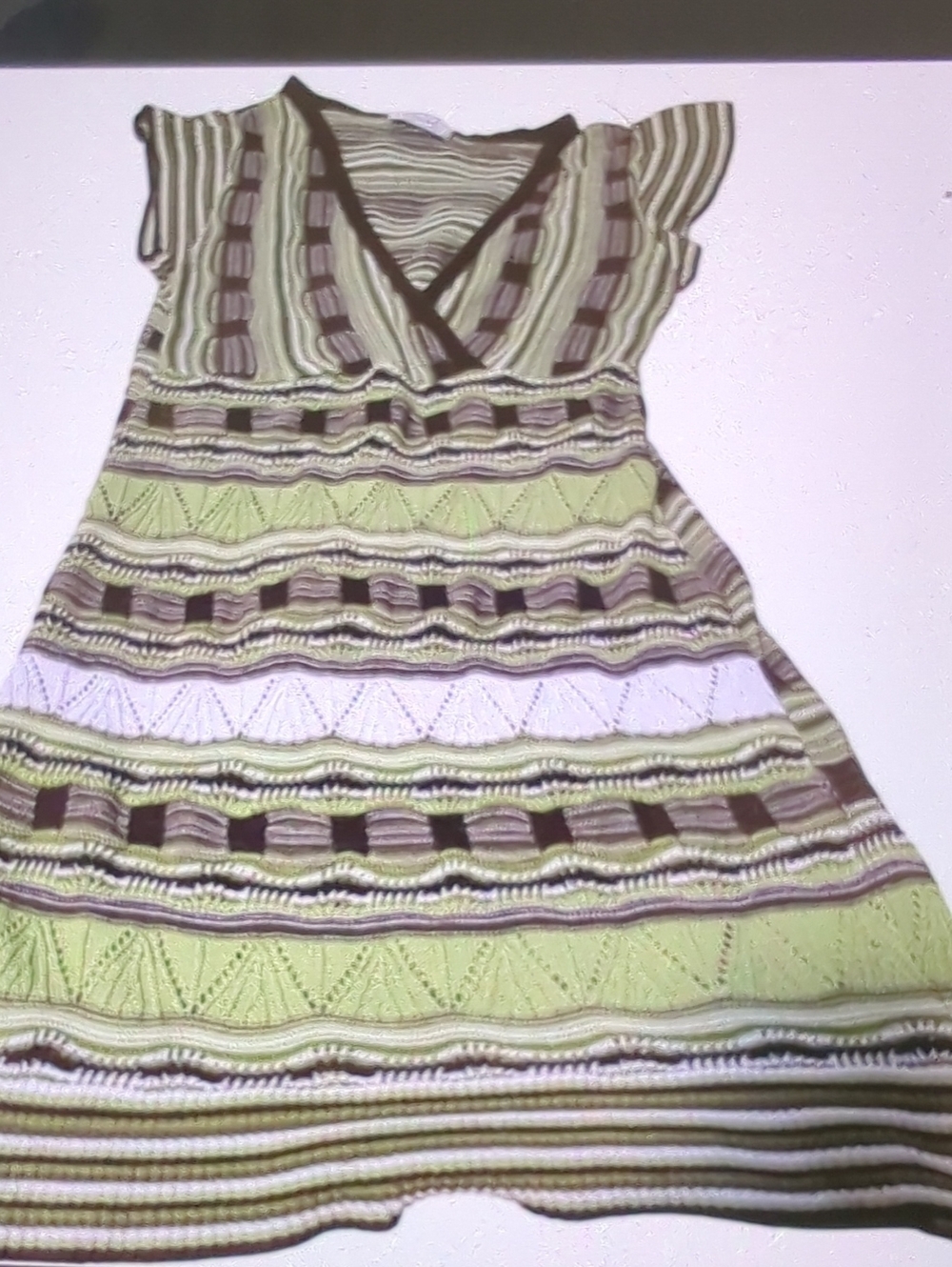 Chesley Striped V‑Neck Knit Dress in Light Green and Brown